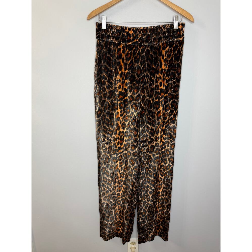 Dries Van Noten Leopard-print Velvet Wide-leg Pants Pull-on Sz 36 S